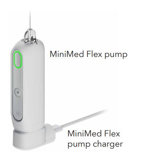 MiniMed Flex pump and charger labeled