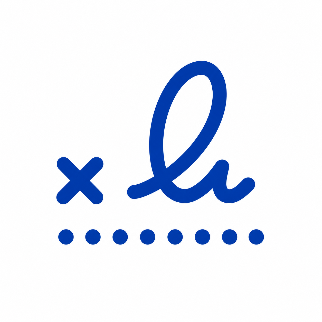 Stylized digital signature with a dotted line and “x,” representing electronic signatures.