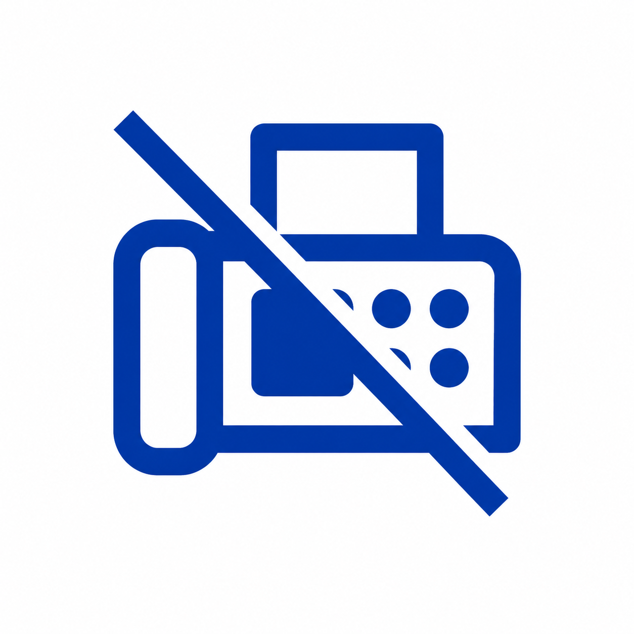 Fax machine with a diagonal slash through it, representing the elimination of faxing.